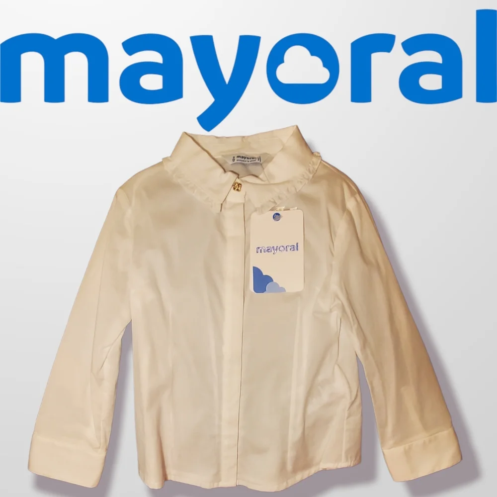 NWT Mayoral White Poplin Girls Blouse - Picture 1 of 5
